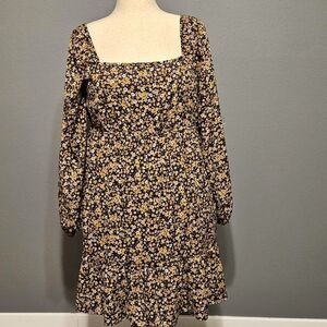 Signify Women’s Floral Dress XL Long Sleeve Square Neck Ruffle Hem New